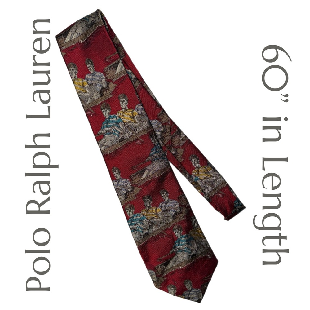 Polo‎ Ralph Lauren x Neiman Marcus - Vintage Nautical Red Rowing Crew Silk Tie